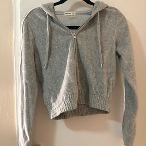 Cropped Velour Zip-Up Hoodie